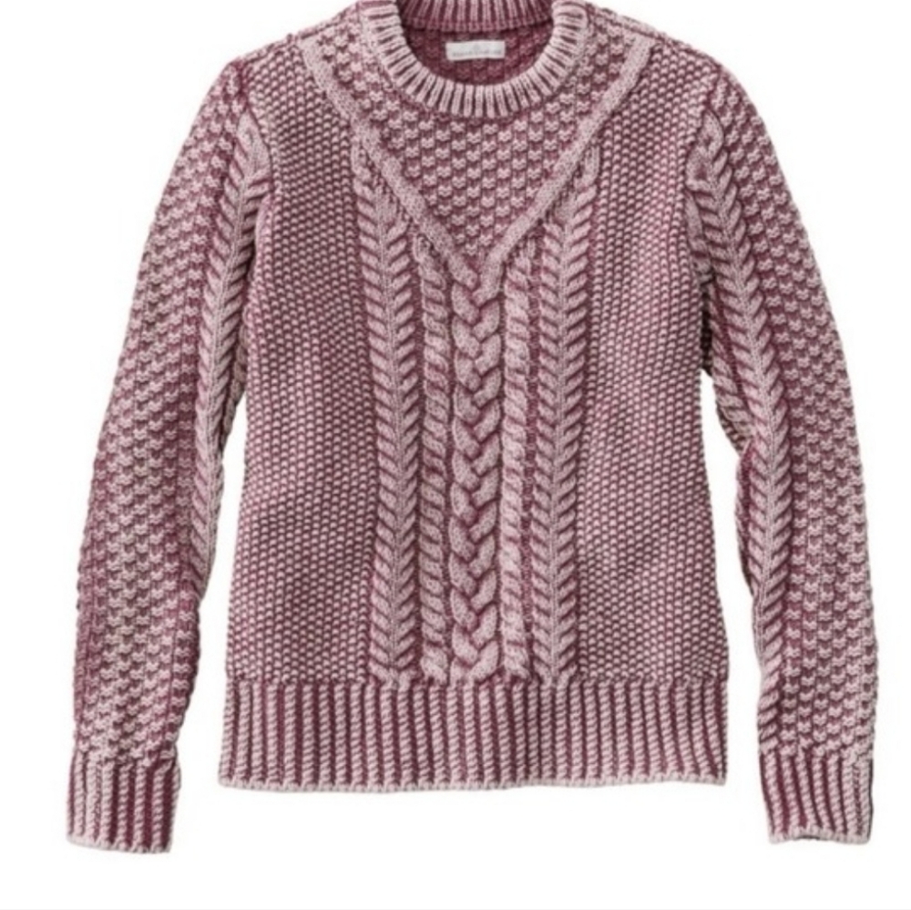 L.L. Bean Signature Cotton Fisherman Cable Knit Sweater Cableknit Bordeaux XL